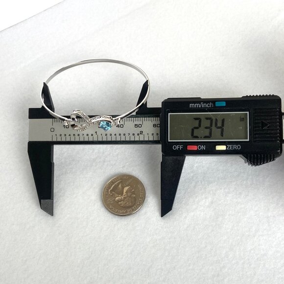 Sterling Silver 925 Prong Set Blue Topaz Heart Oval Hinged Bangle Bracelet 7" - Picture 13 of 16